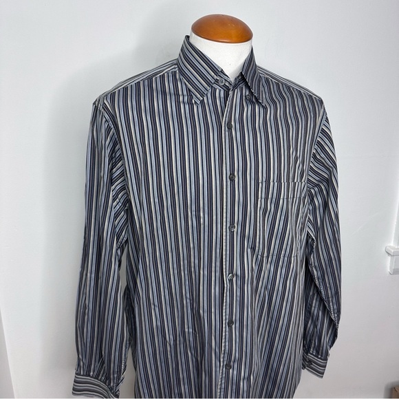 Ermenegildo Zegna Blue & Brown Striped Cotton Shirt - Picture 5 of 11